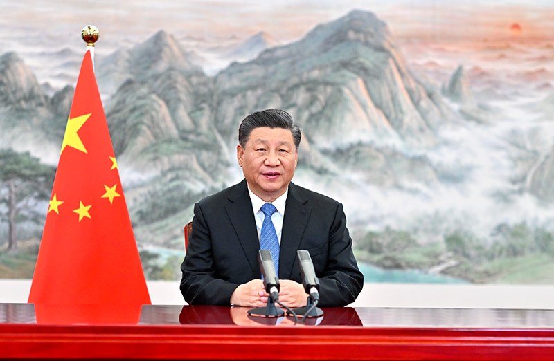 　　11月4日晚，國家主席習近平以視頻方式出席第四屆中國國際進口博覽會開幕式并發表題為《讓開放的春風溫暖世界》的主旨演講。新華社記者 李學仁 攝